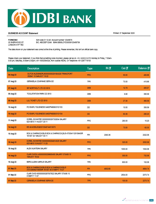 Qualité Télécharger IDBI Banque Enterprise Compte Relevé Word et PDF Modèle Photoshop Modèle