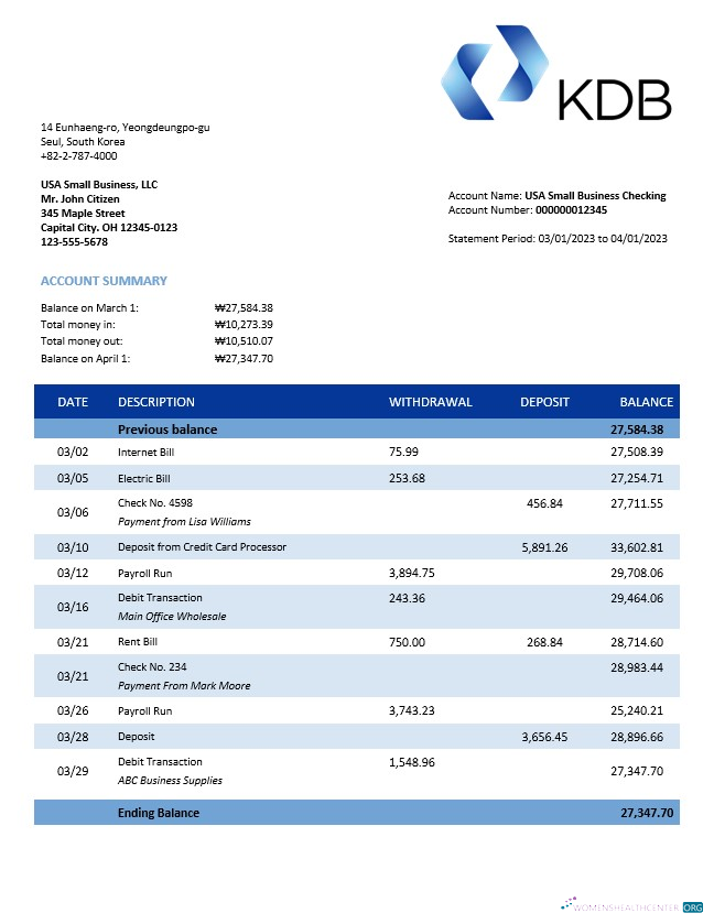 Professionnel Télécharger KDB Group Banque Firm Compte Relevé Word et PDF Modèle Photoshop Modèle