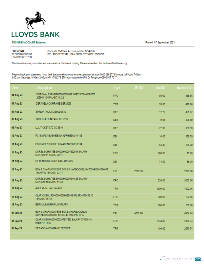 Réaliste Télécharger Lloyds Banque Entreprise Compte Relevé Word et PDF Modèle Photoshop Modèle