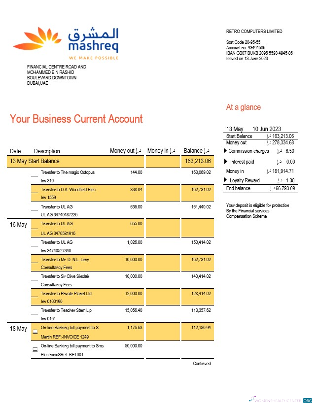 Premium Télécharger Mashreq Banque Société Compte Chèque Compte Relevé Word et PDF Modèle Photoshop Modèle