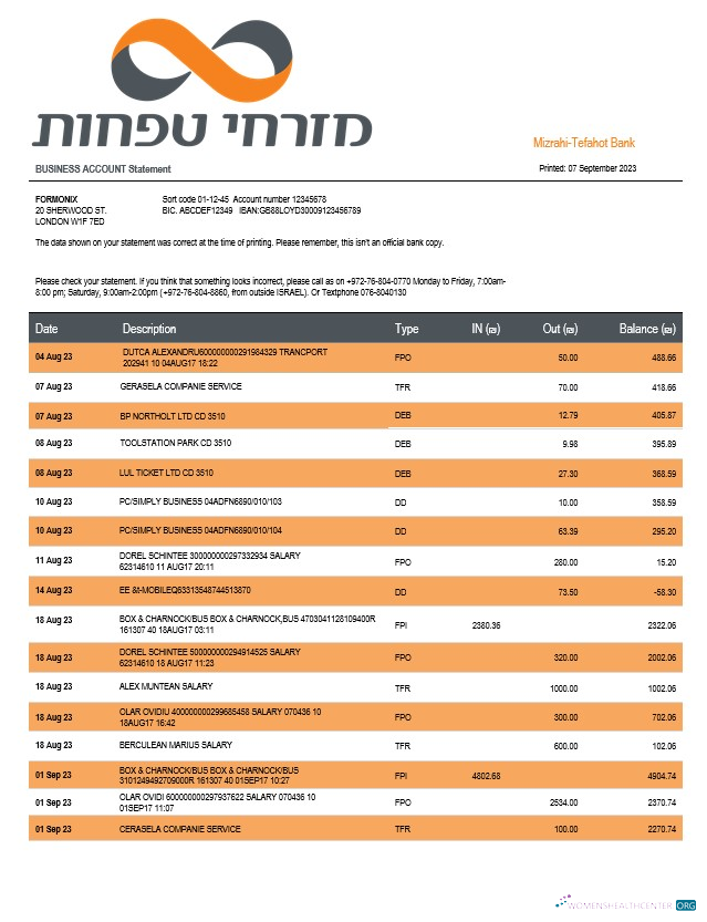 Qualité Télécharger Mizrahi Tefahot Banque Organization Relevé Word et PDF Modèle Photoshop Modèle
