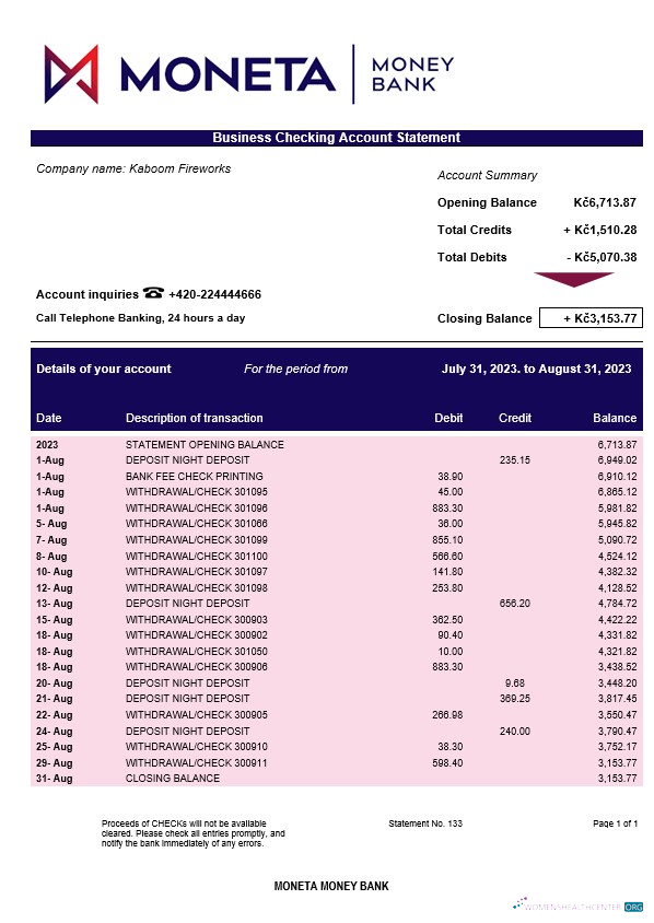 Qualité Télécharger Moneta Money Banque Firm Compte Relevé Word et PDF Modèle Photoshop Modèle