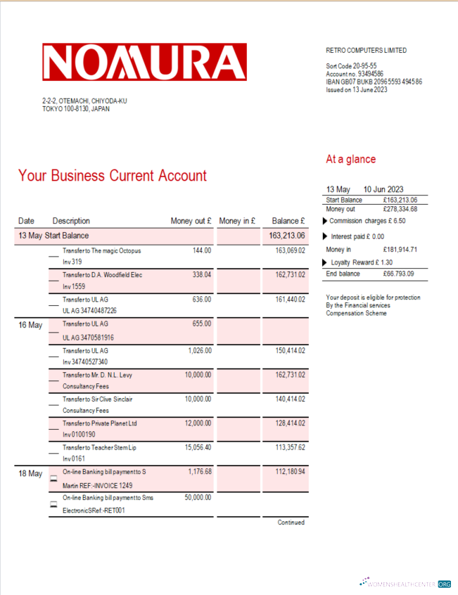 Professionnel Télécharger Nomura Banque Entreprise Relevé Word et PDF Modèle Photoshop Modèle