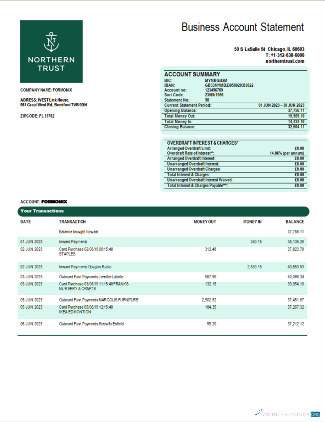 Réaliste Télécharger Northern Trust Banque Firm Relevé Word et PDF Modèle Photoshop Modèle