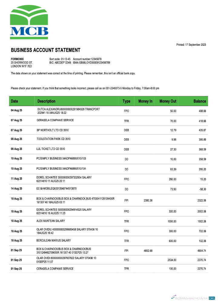 Réaliste Télécharger Pakistan MCB Entreprise Compte Chèque Compte Relevé Word et PDF Modèle Photoshop Modèle