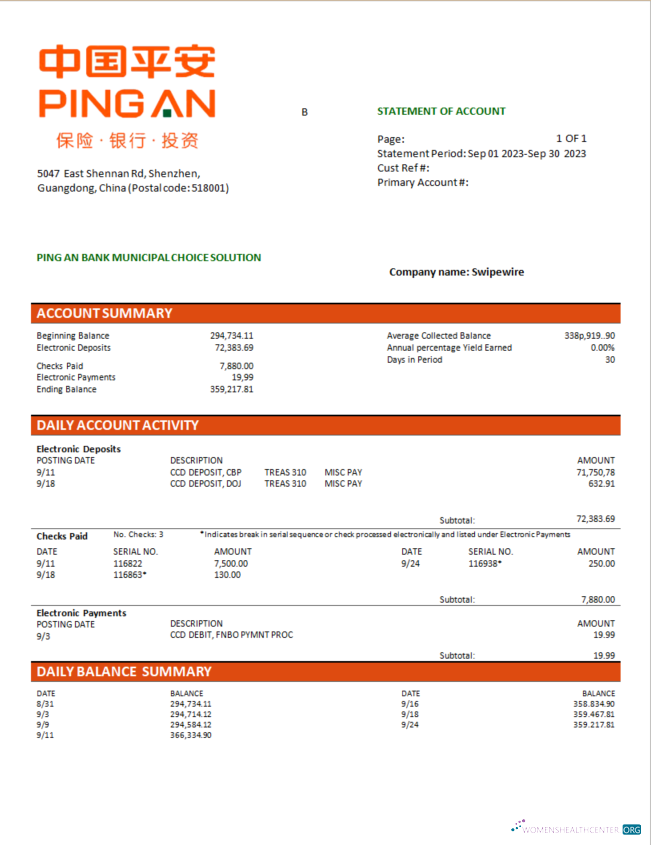 Professionnel Télécharger Ping An Banque Firm Compte Chèque Compte Relevé Word et PDF Modèle Photoshop Modèle
