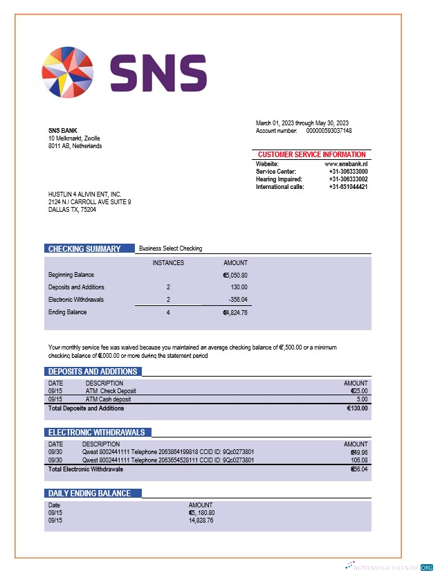 Premium Télécharger SNS Banque Enterprise Compte Relevé Word et PDF Modèle Photoshop Modèle