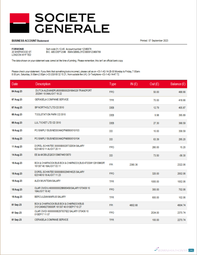 Réaliste Télécharger Societe Generale Banque Firm Compte Relevé Word et PDF Modèle Photoshop Modèle