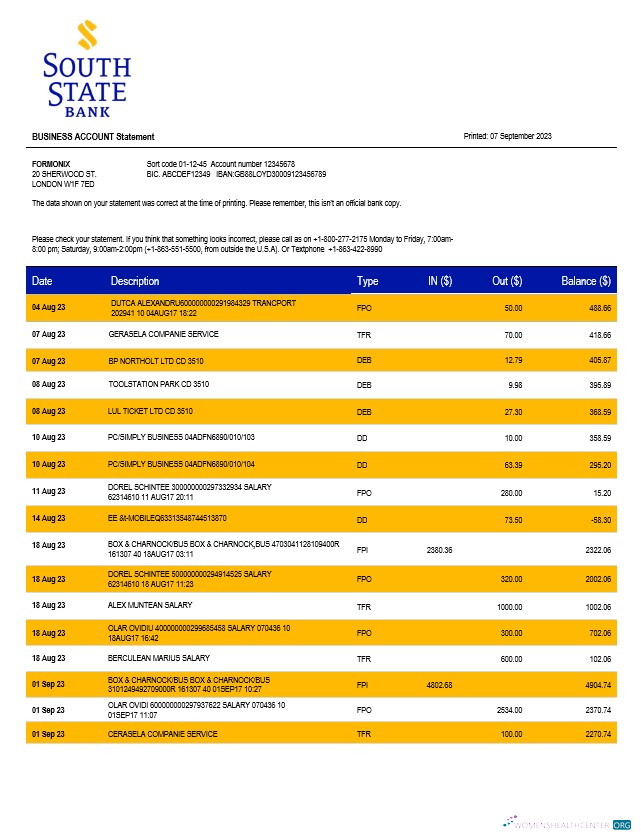 Qualité Télécharger Sud État Banque Société Relevé Word et PDF Modèle Photoshop Modèle