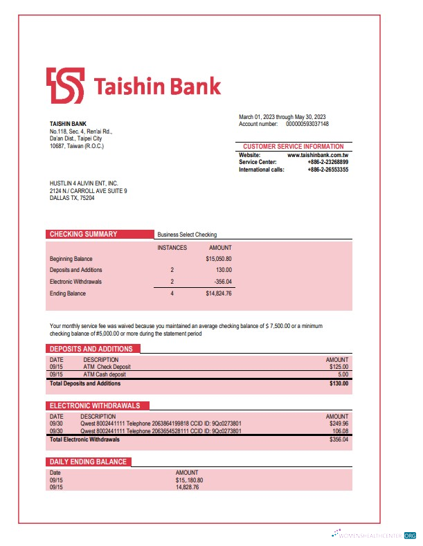 Professionnel Télécharger Taishin Banque Enterprise Relevé Word et PDF Modèle Photoshop Modèle