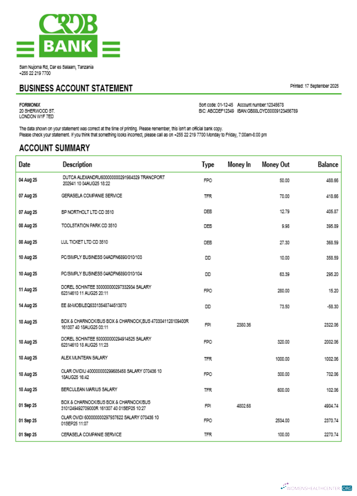 Qualité Télécharger Tanzanie CRDB Société Compte Chèque Compte Relevé Word et PDF Modèle Photoshop Modèle
