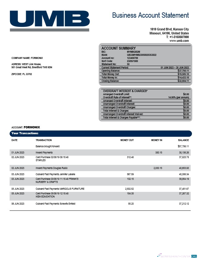 Qualité Télécharger UMB Banque Enterprise Compte Relevé Word et PDF Modèle Photoshop Modèle