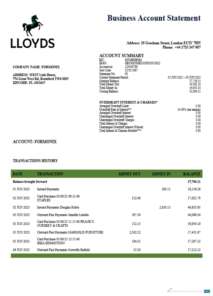 Professionnel Télécharger Royaume-Uni Lloyds Organization Relevé Word et PDF Modèle Photoshop Modèle