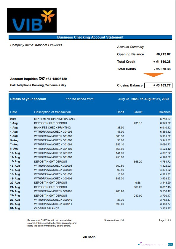 Qualité Télécharger VIB Banque Entreprise Compte Chèque Compte Relevé Word et PDF Modèle Photoshop Modèle