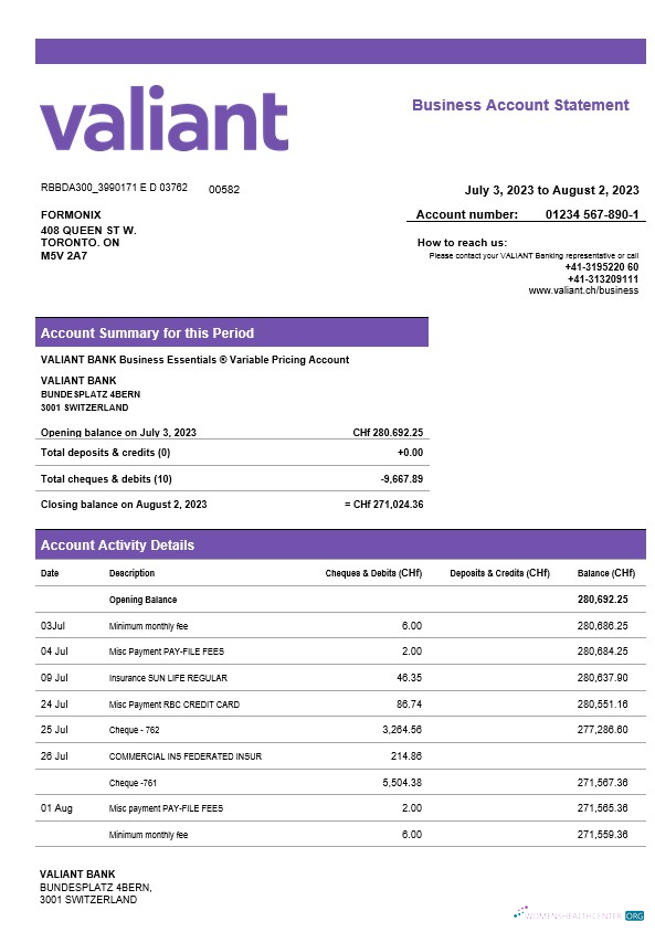 Qualité Télécharger Valiant Banque Enterprise Compte Relevé Word et PDF Modèle Photoshop Modèle