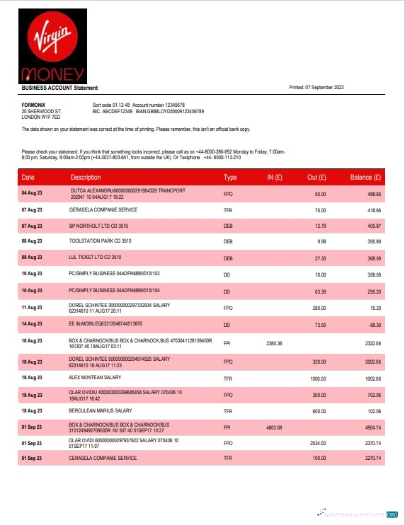 Professionnel Télécharger Virgin Money Banque Firm Compte Relevé Word et PDF Modèle Photoshop Modèle