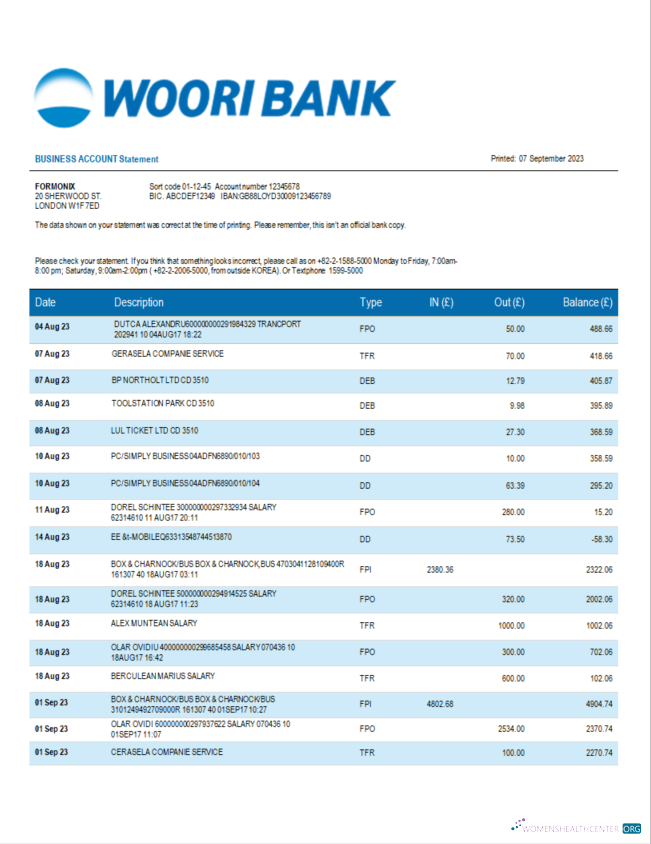 Qualité Télécharger Woori Banque Entreprise Relevé Word et PDF Modèle Photoshop Modèle