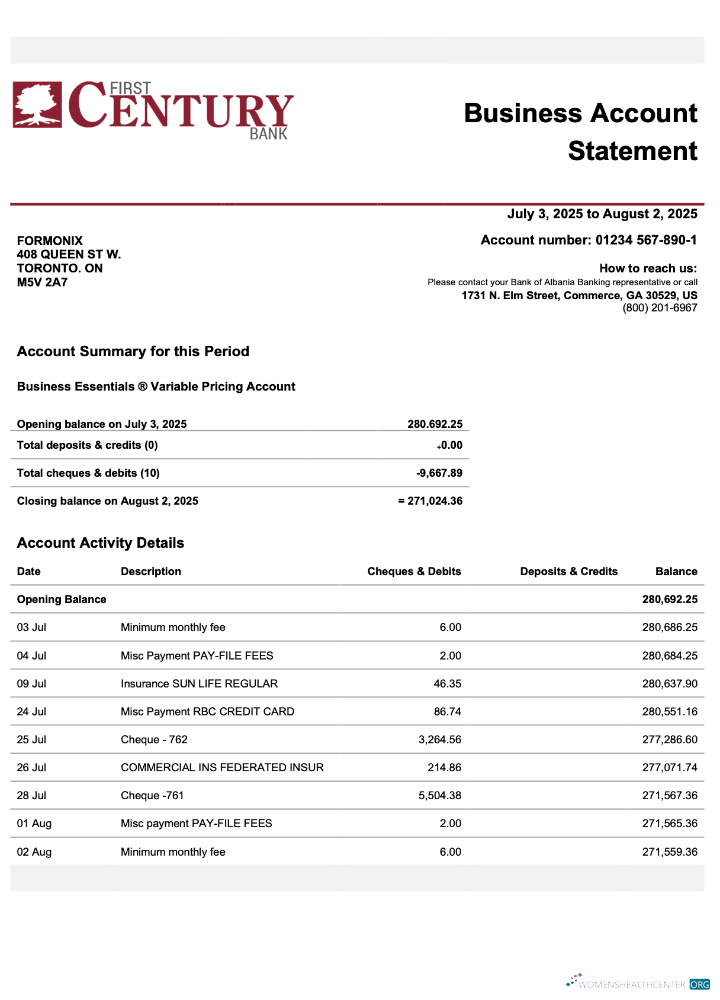 Premium USA Georgian Gainesville Premier Century Firm Compte Relevé Word et PDF Modèle