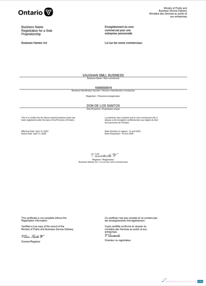 Premium Kanada Ontario Certificate von Geschäftlich Registration Word und PDF Vorlage