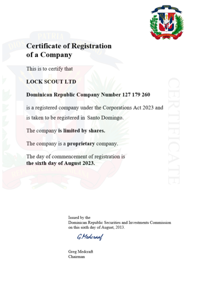 Hochwertige Dominikanische Republik Certificate von Registration Word und PDF Vorlage
