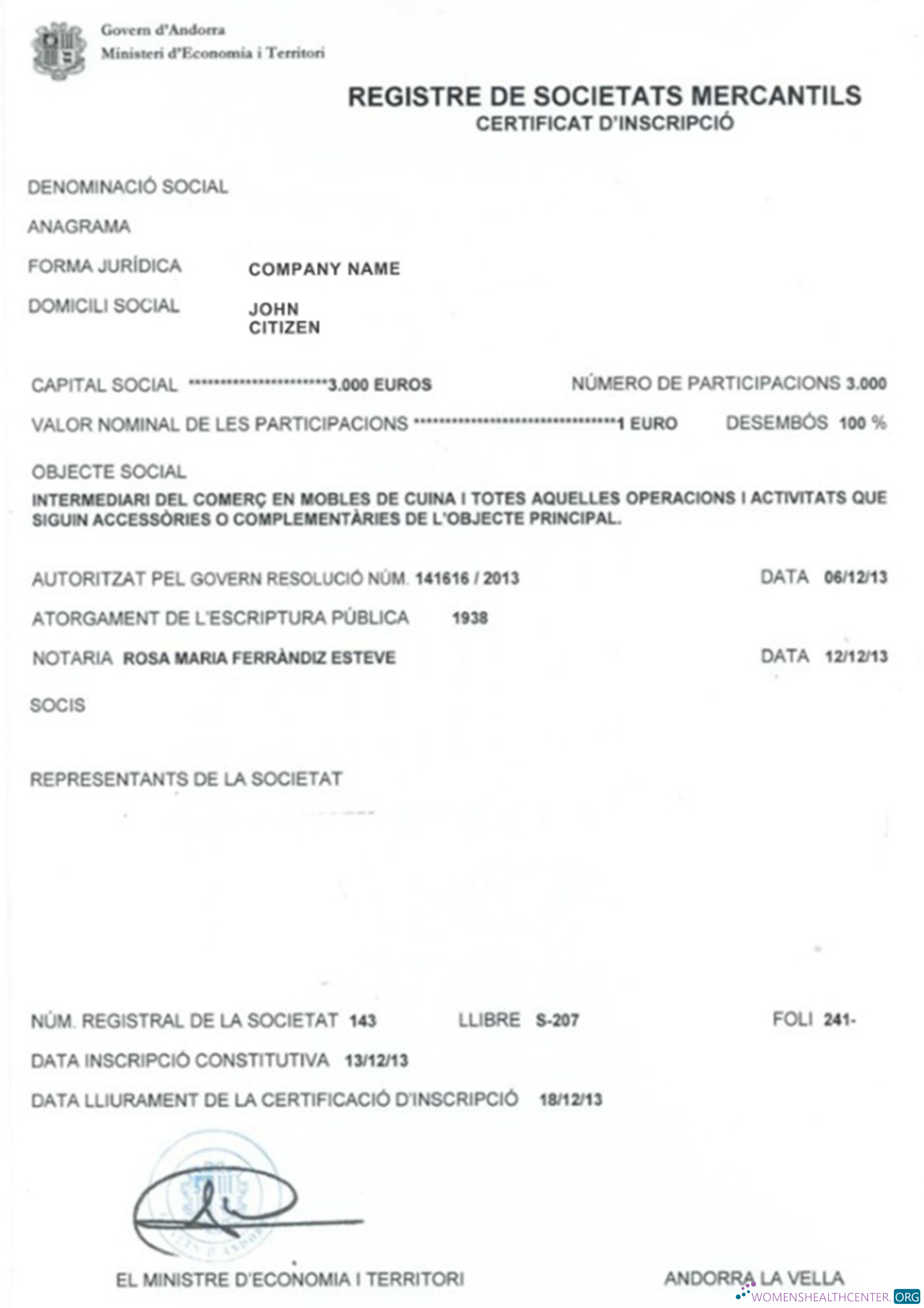 Professionelle Herunterladen Andorra Geschäftlich Registration Certificate Photoshop Vorlage