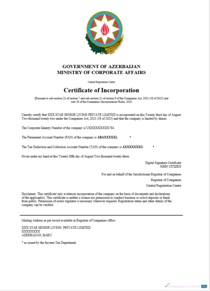 Realistische Herunterladen Aserbaidschan Certificate von Registration Word und PDF Vorlage Photoshop Vorlage