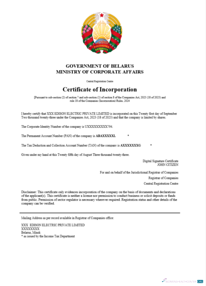 Professionelle Herunterladen Weißrussland Certificate von Registration Word und PDF Vorlage Photoshop Vorlage