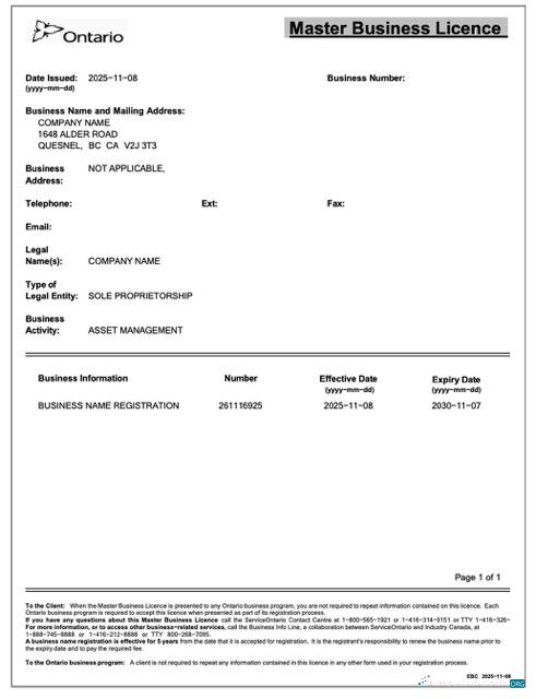 Realistische Herunterladen Kanada Ontario Master Geschäftlich Licence Word und PDF Vorlage Photoshop Vorlage