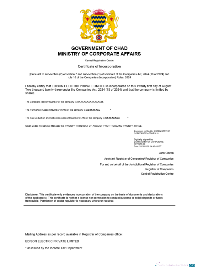 Professionelle Herunterladen Tschad Certificate von Registration Word und PDF Vorlage Photoshop Vorlage