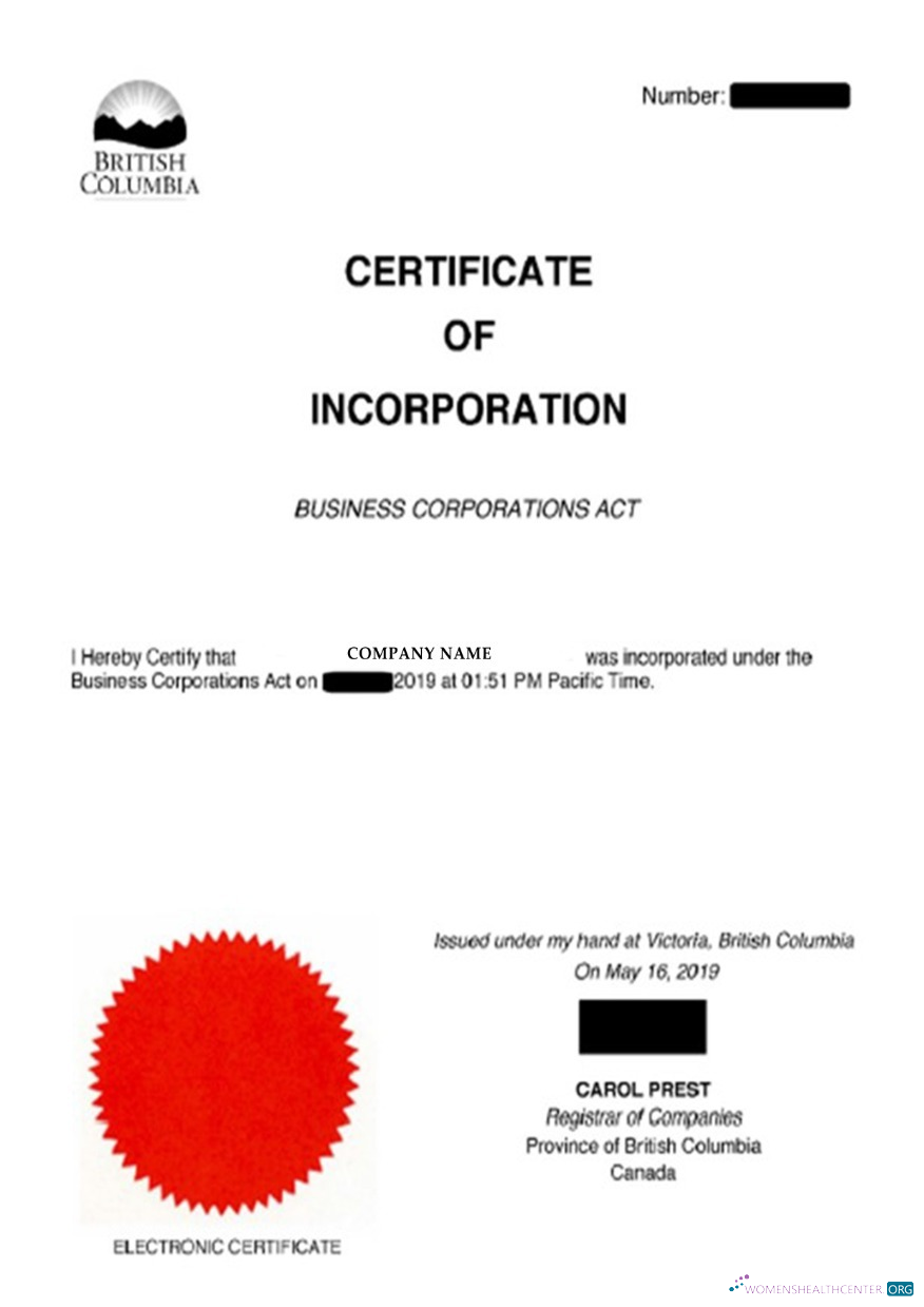 Realistische Herunterladen Columbia Certificate von Incorporation Photoshop Vorlage