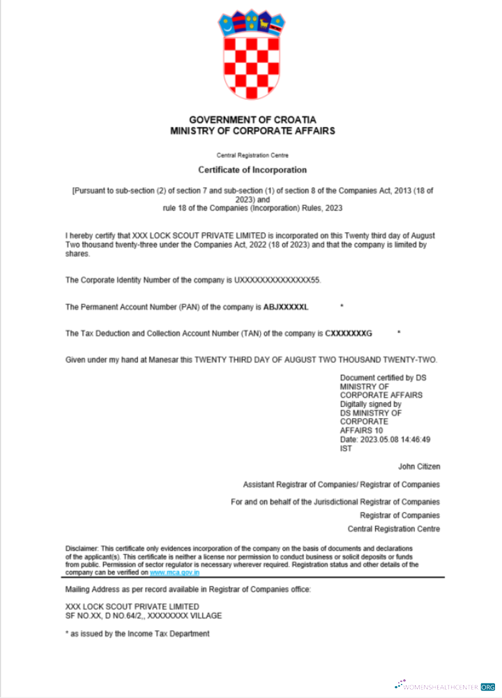 Realistische Herunterladen Kroatien Certificate von Registration Word und PDF Vorlage Photoshop Vorlage