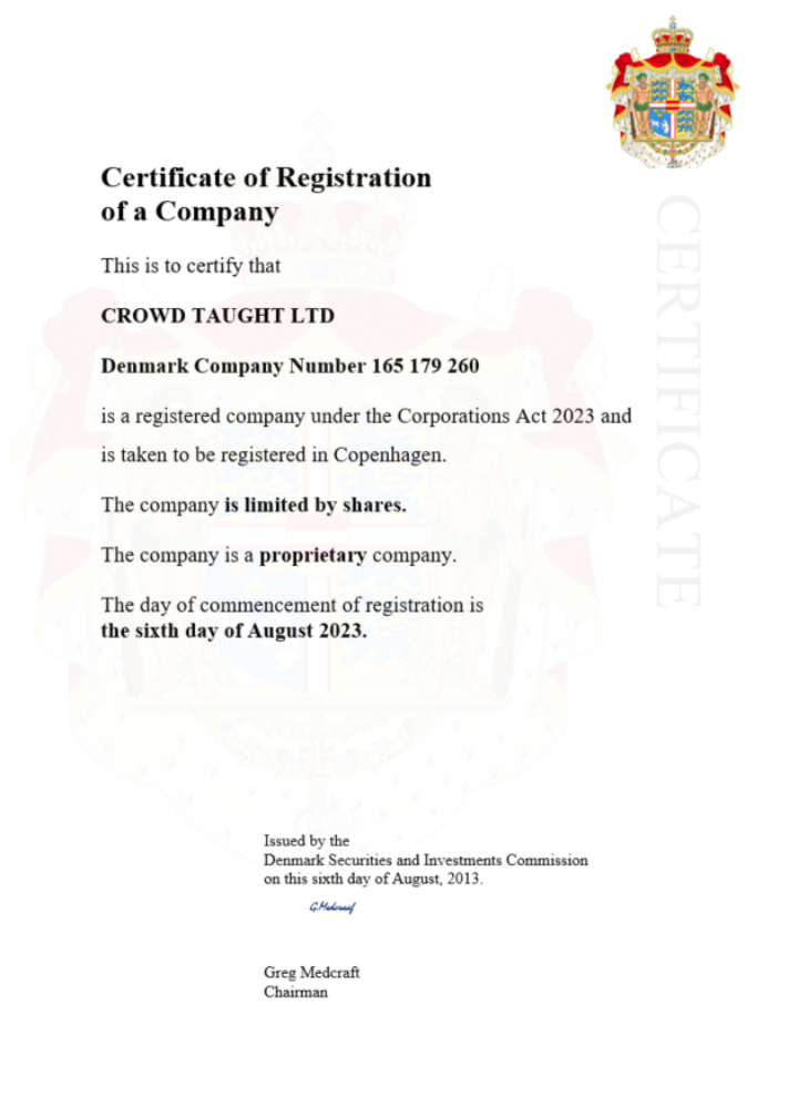 Realistische Herunterladen Dänemark Certificate von Registration Word und PDF Vorlage Photoshop Vorlage