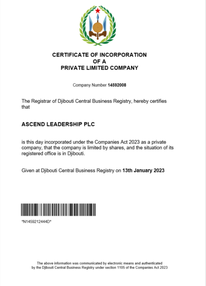 Professionelle Herunterladen Dschibuti Certificate von Registration Word und PDF Vorlage Photoshop Vorlage