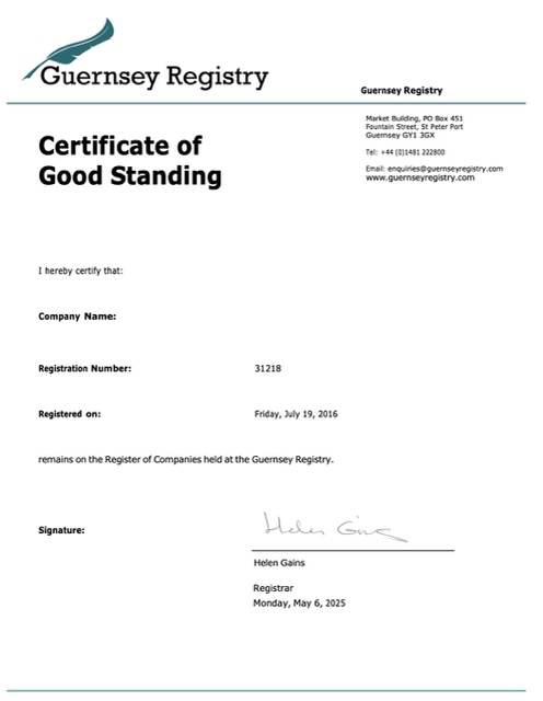 Professionelle Herunterladen Guernsey Certificate von Good Standing Word und PDF Vorlage Photoshop Vorlage