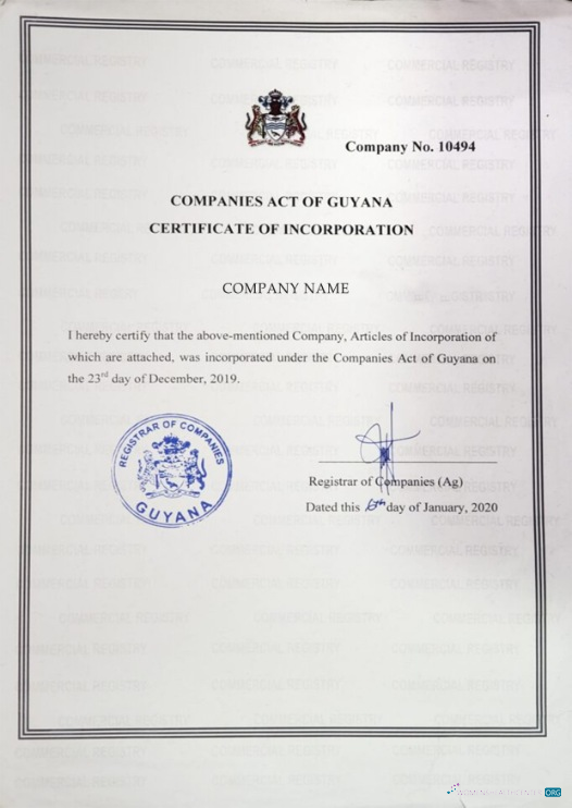 Realistische Herunterladen Guyana Certificate von Incorporation Photoshop Vorlage