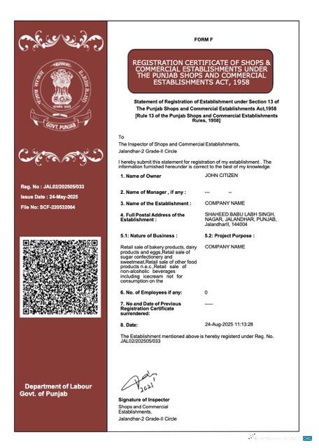Realistische Herunterladen Indien Punjab Registration Certificate Word und PDF Vorlage Photoshop Vorlage