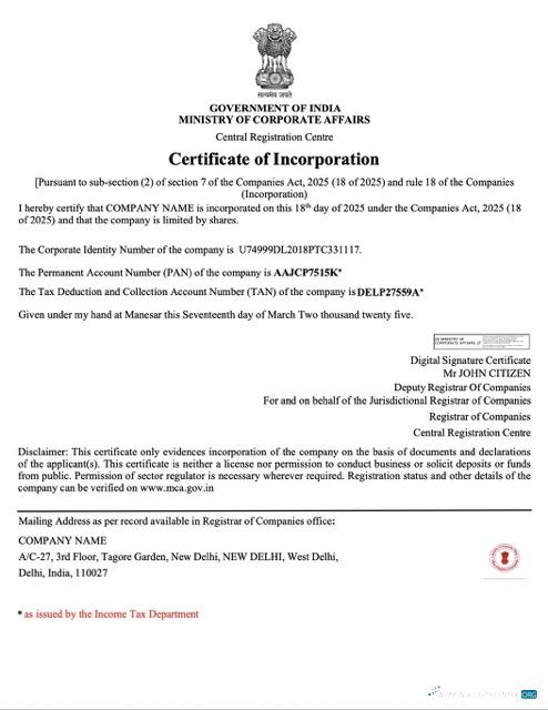 Realistische Herunterladen Indien Certificate von Incorporation Word und PDF Vorlage Photoshop Vorlage