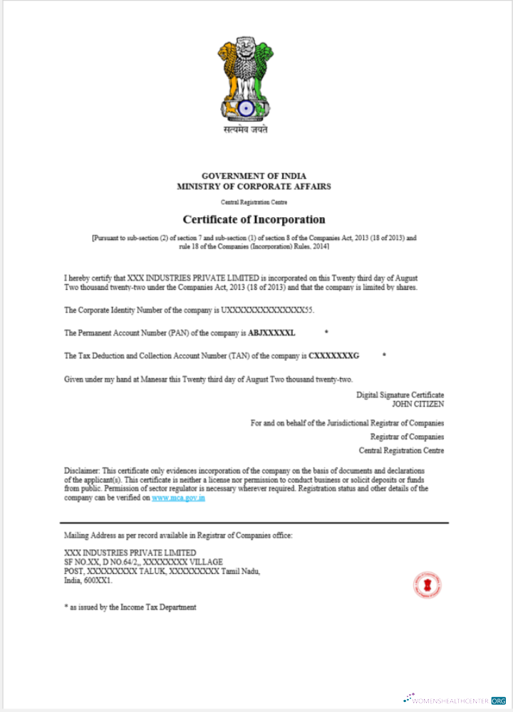 Professionelle Herunterladen Indien Certificate von Incorporation Registration Photoshop Vorlage