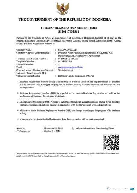 Professionelle Herunterladen Indonesien Geschäftlich Registration Number Word und PDF Vorlage Photoshop Vorlage