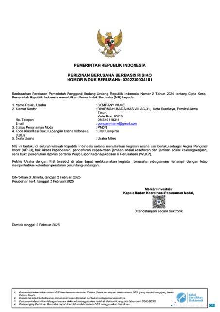 Hochwertige Herunterladen Indonesien Certificate von Incorporation Word und PDF Vorlage Photoshop Vorlage