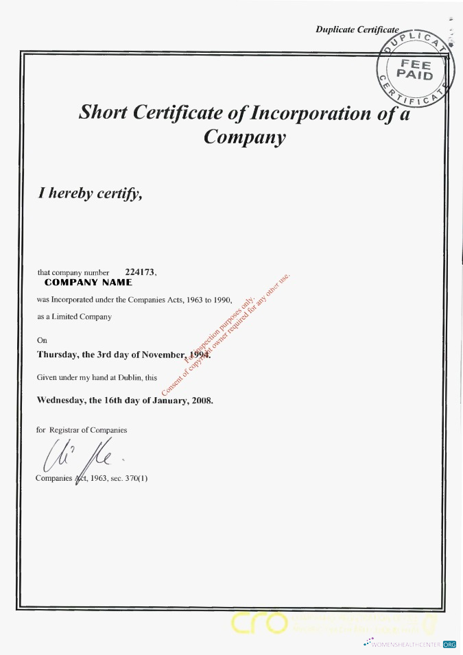 Editierbare Herunterladen Irland Certificate von Incorporation Photoshop Vorlage
