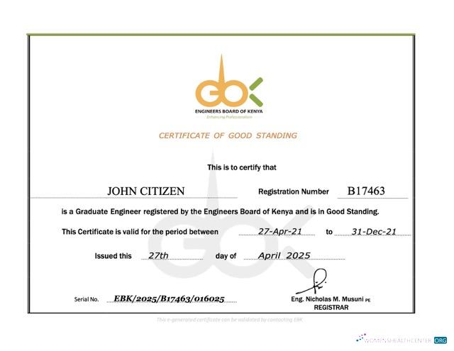 Realistische Herunterladen Kenia Certificate von Good Standing Word und PDF Vorlage Photoshop Vorlage
