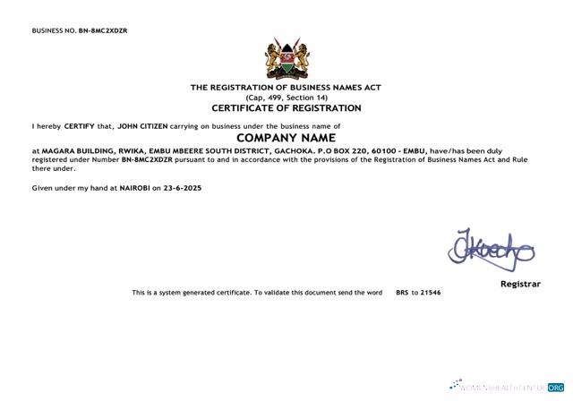 Editierbare Herunterladen Kenia Certificate von Registration Word und PDF Vorlage Photoshop Vorlage