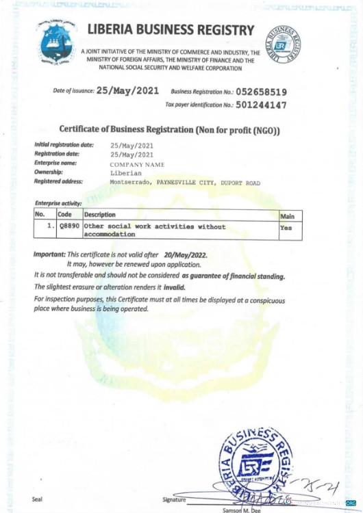 Realistische Herunterladen Liberia Certificate von Geschäftlich Registration Photoshop Vorlage