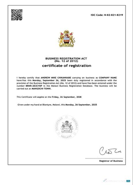 Realistische Herunterladen Malawi Certificate von Registration Word und PDF Vorlage Photoshop Vorlage