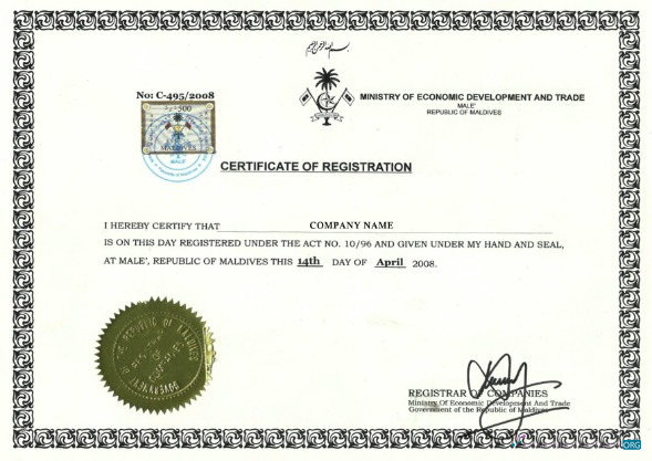Editierbare Herunterladen Malediven Certificate von Registration Photoshop Vorlage