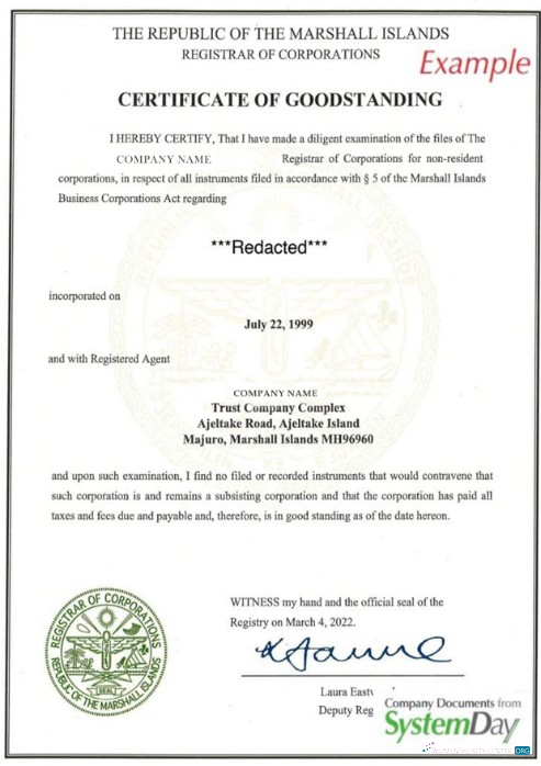 Premium Herunterladen Marshal Inseln Certificate von Good Standing Photoshop Vorlage