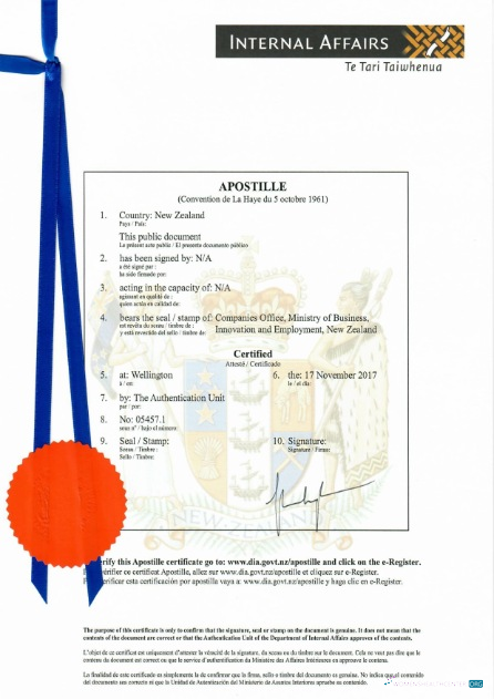 Realistische Herunterladen Neu Zeland Certificate von Incorporation Photoshop Vorlage