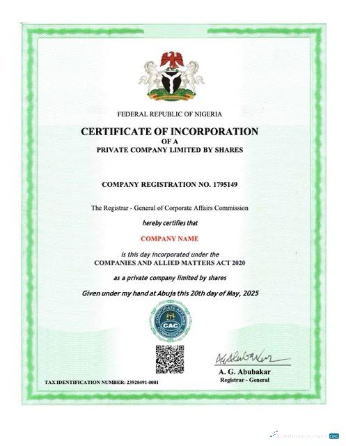 Hochwertige Herunterladen Nigeria Certificate von Incorporation Word und PDF Vorlage Photoshop Vorlage