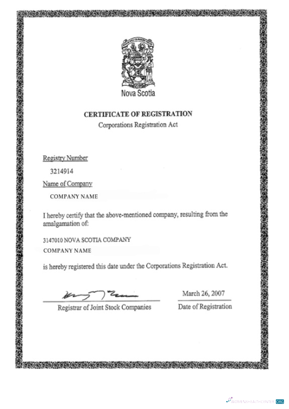 Editierbare Herunterladen Nova Scotia Certificate von Registration Photoshop Vorlage